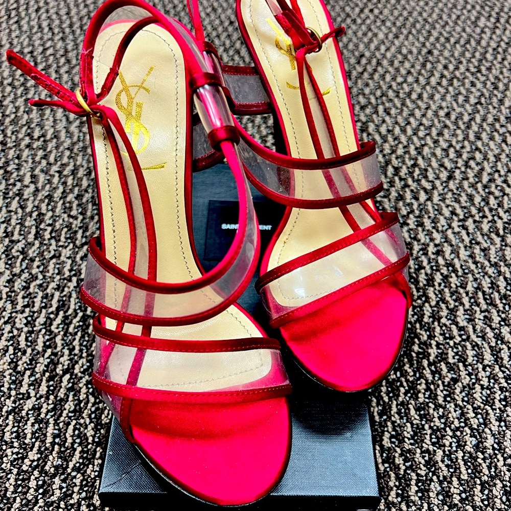 YSL magenta and clear strapped platforms size 37.5